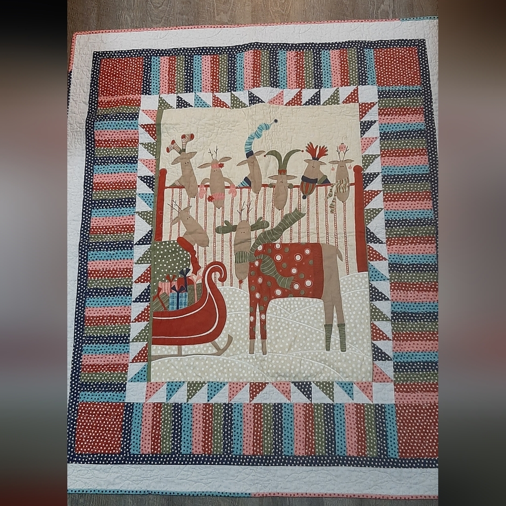 Reindeer Quilt Blanket Christmas Holiday Winter Decor 40 in x 48 in Handmade
